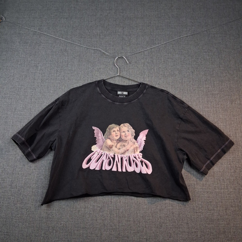 Guns‎ N Roses Cropped Graphic Tee Washed Black Pink Cherub Angel Boxy Medium